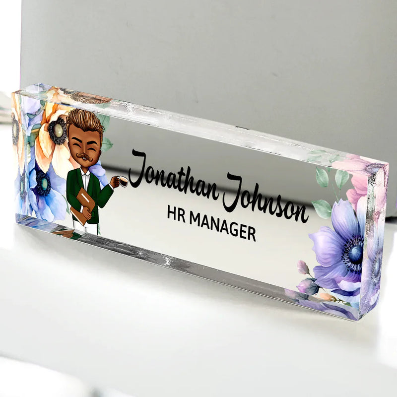 Gift For Bestie, Gift For Sisters, Gifts For Colleagues - Woman Man Office Floral  - Personalized Desk Name Plate