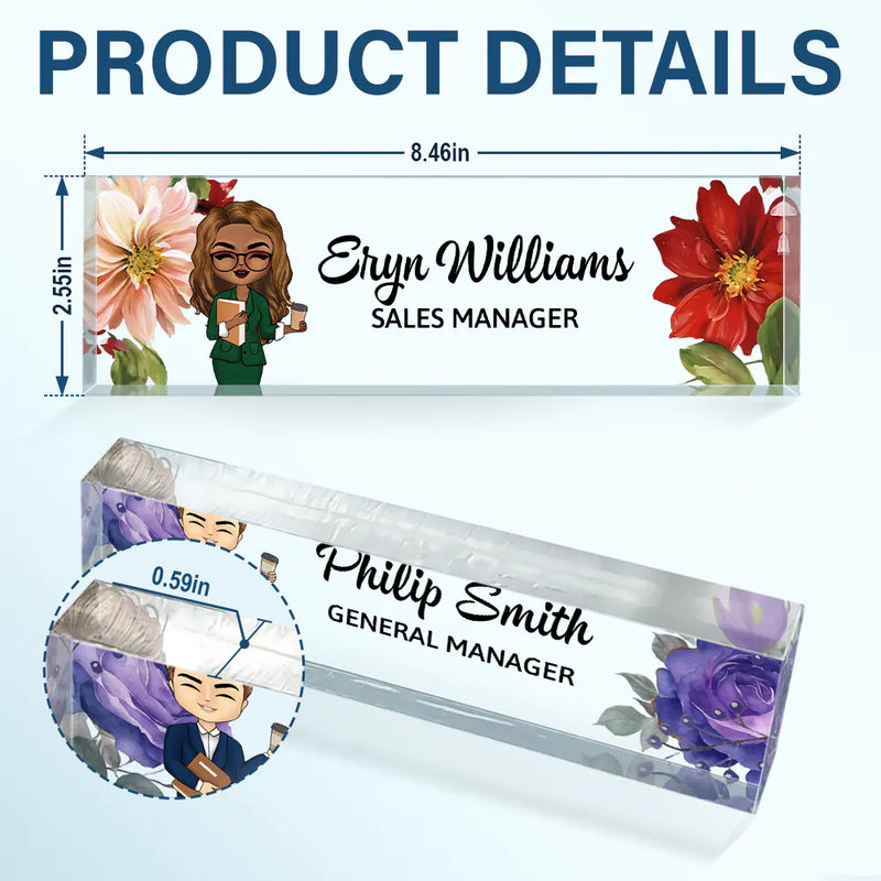 Gift For Bestie, Gift For Sisters, Gifts For Colleagues - Woman Man Office Floral  - Personalized Desk Name Plate