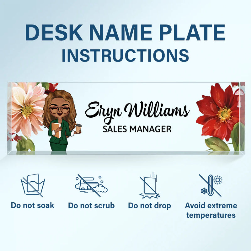 Gift For Bestie, Gift For Sisters, Gifts For Colleagues - Woman Man Office Floral  - Personalized Desk Name Plate