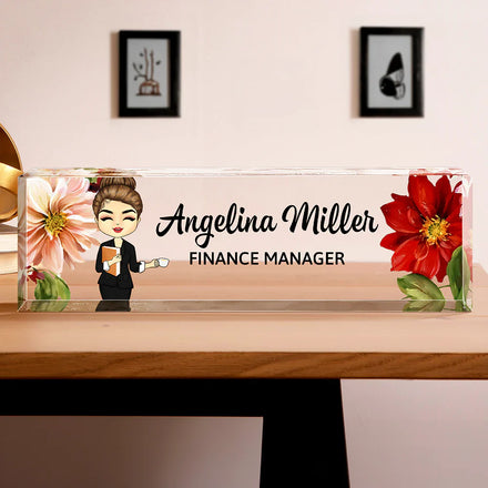 Woman Man Office Floral - Personalized Desk Name Plate