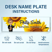 Gift For Bestie,Gift For Sisters,Gifts For Colleagues,Happy - Daisy Flowers Woman Man Office - Personalized Desk Name Plate