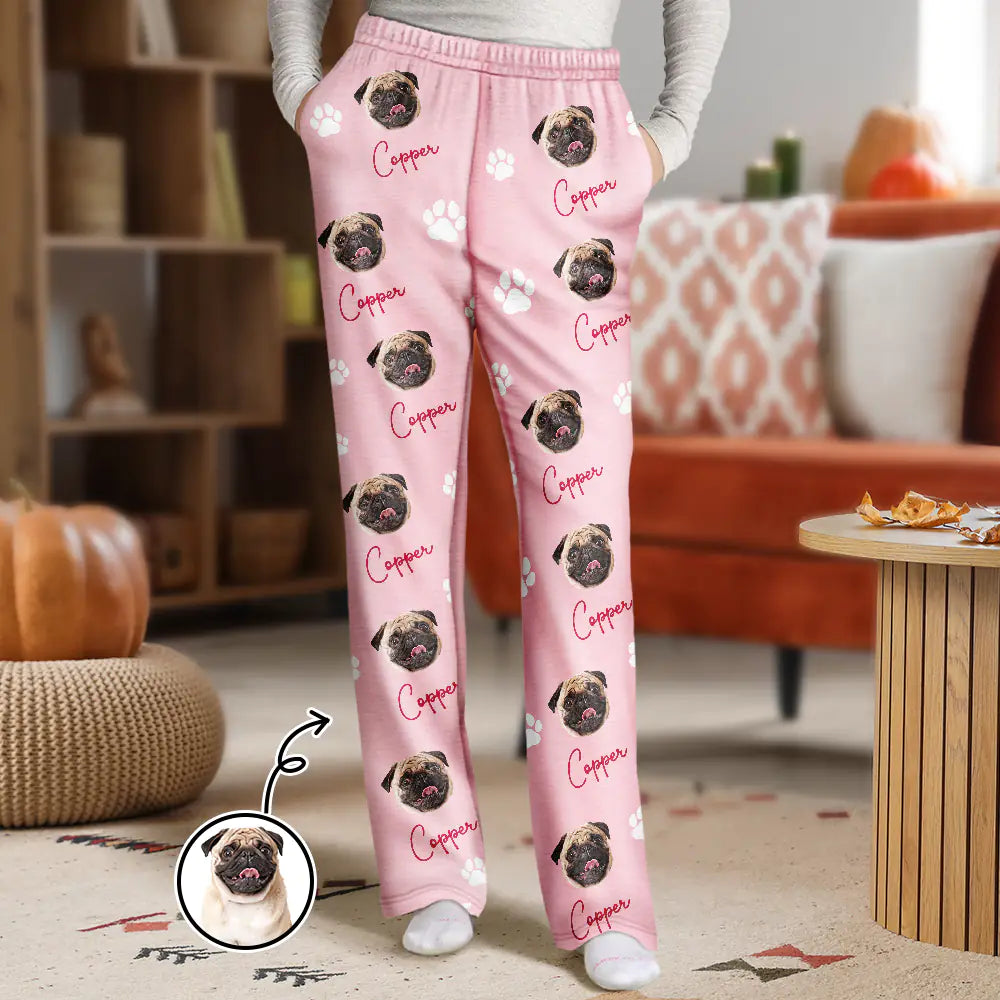 Custom Photo Funny Dog Cat Face - Personalized Pajama Pants