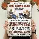 Welcome To Our Patio Proudly Serving Whatever You Bring Couple Husband Wife - Backyard Sign - Personalized Custom Classic Metal Signs
