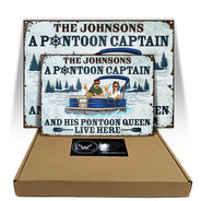 A Pontoon Captain And His Pontoon Queen Live Here - Couple Gift -  Personalized Custom Classic Metal Signs