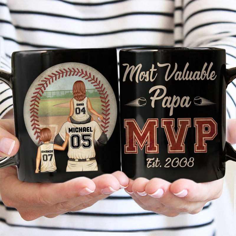 MVP Most Valuable Papa - Gift For Dad, Father, Baseball, Softball Fans - Personalized Custom Black Mug