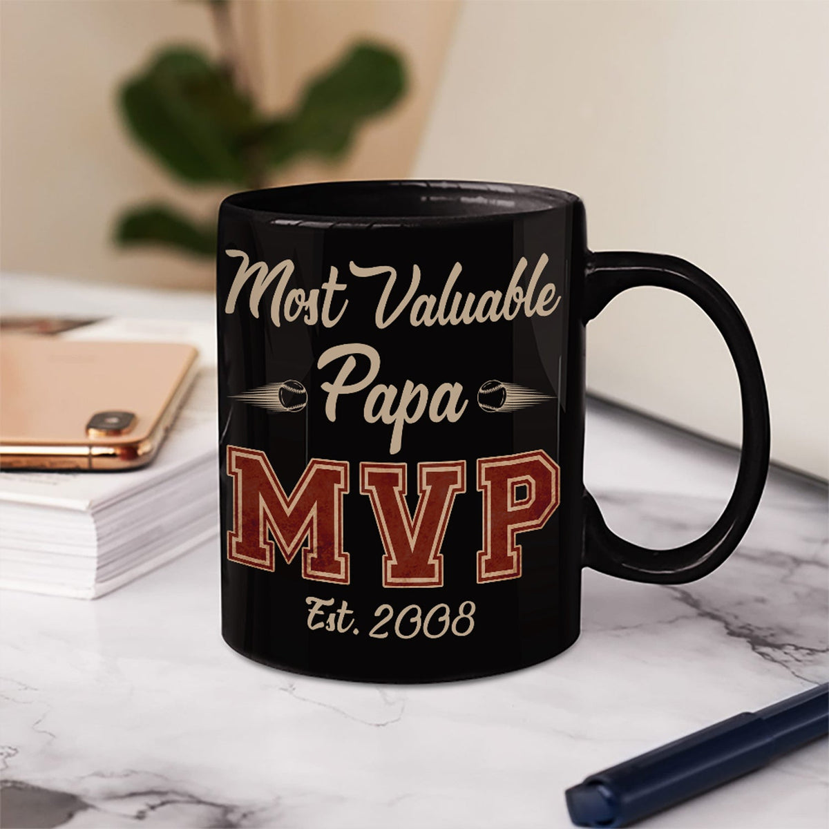 MVP Most Valuable Papa - Gift For Dad, Father, Baseball, Softball Fans - Personalized Custom Black Mug