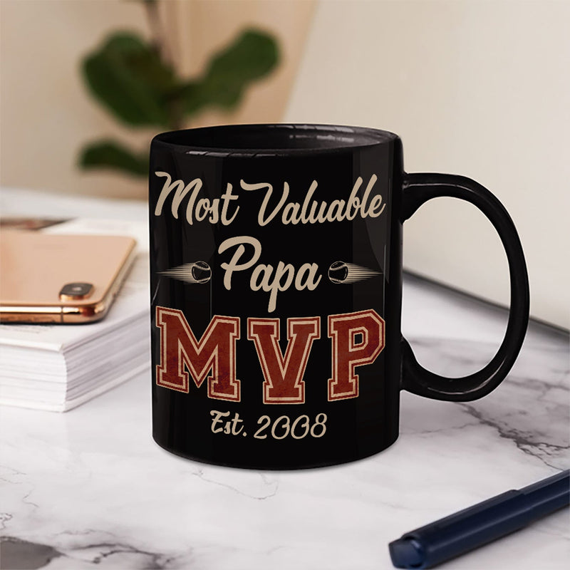 MVP Most Valuable Papa - Gift For Dad, Father, Baseball, Softball Fans - Personalized Custom Black Mug