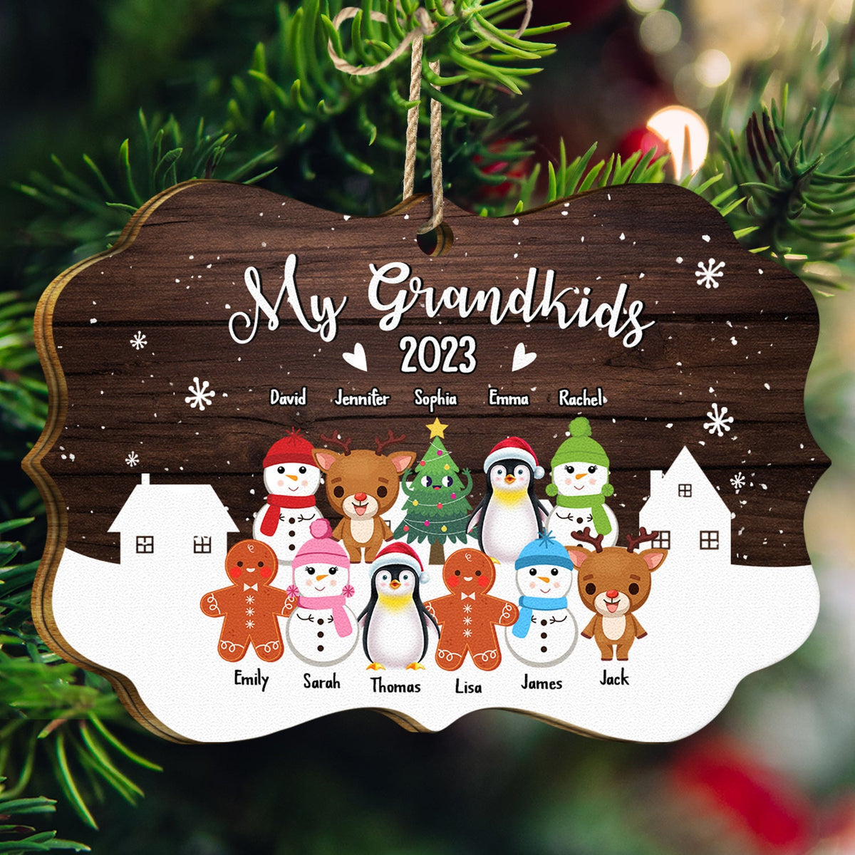 Our Grandkids - Christmas, Loving Gift For Grandparents, Grandma, Grandpa, Family - Personalized Medallion Wooden Ornament