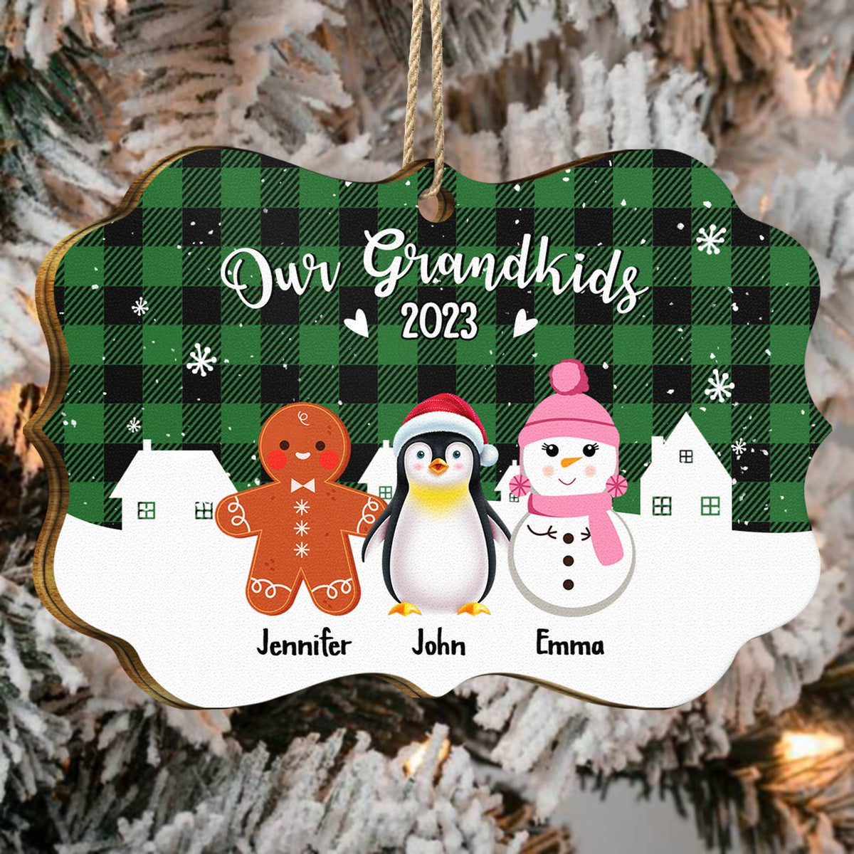 Our Grandkids - Christmas, Loving Gift For Grandparents, Grandma, Grandpa, Family - Personalized Medallion Wooden Ornament