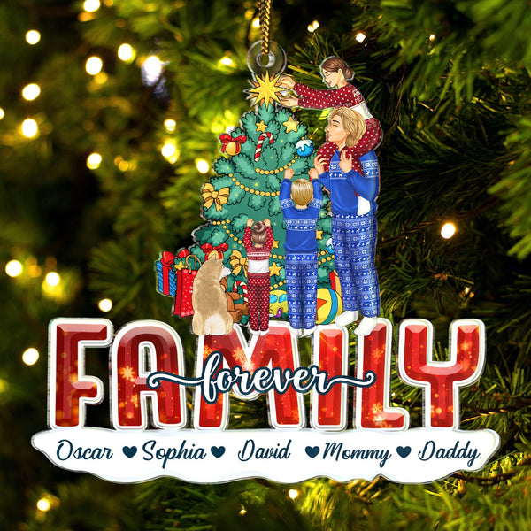 Merry Christmas Family Forever Everything - Gift For Parents, Couples, Pet Lovers - Personalized Cutout Acrylic Ornament