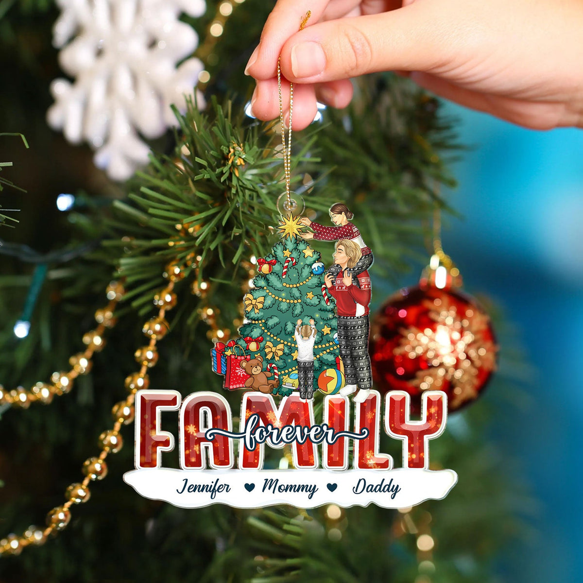 Merry Christmas Family Forever Everything - Gift For Parents, Couples, Pet Lovers - Personalized Cutout Acrylic Ornament