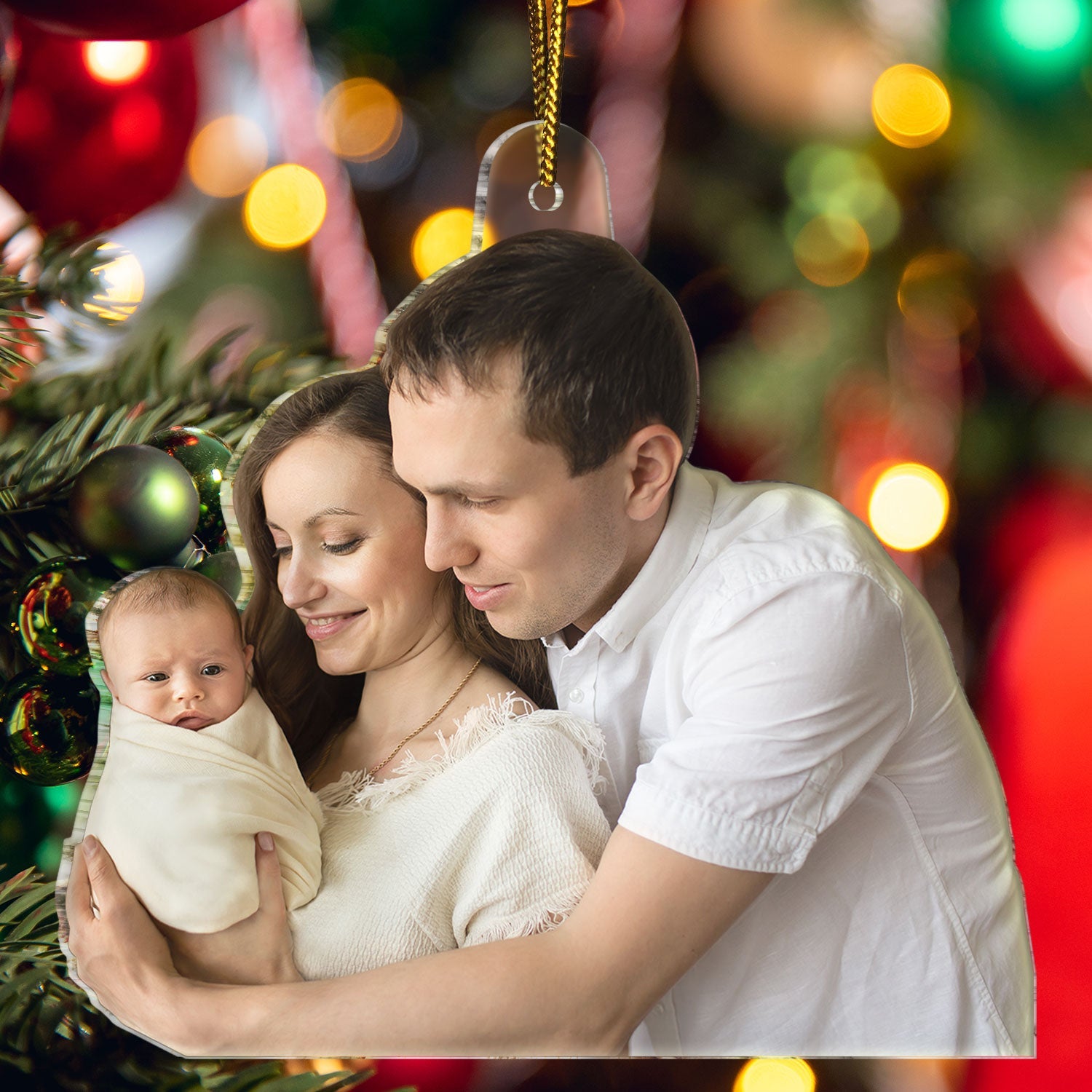 Custom Photo Baby's First Christmas Married - Gift For Family, New Parents - Personalized Acrylic Photo Ornament
