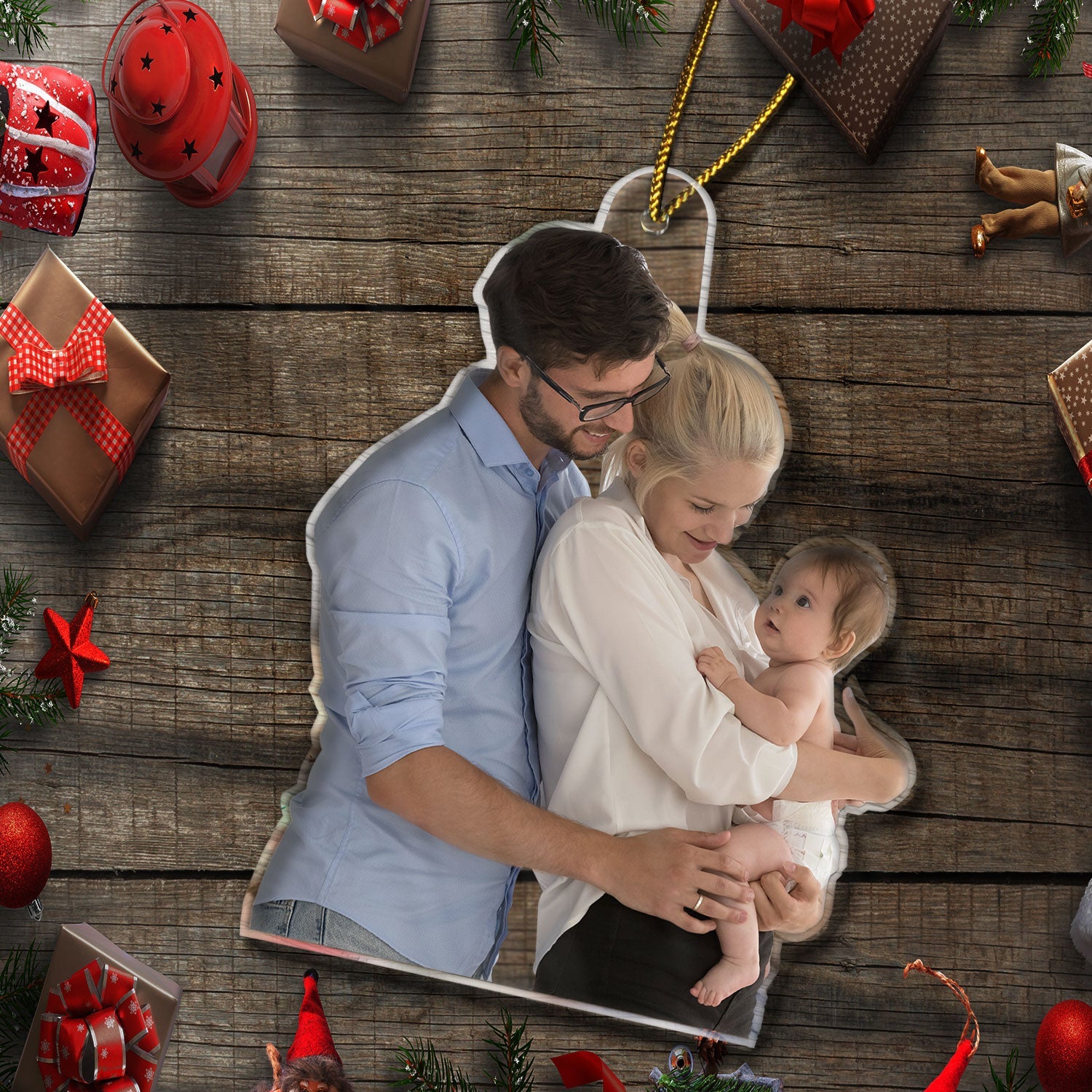 Custom Photo Baby's First Christmas Married - Gift For Family, New Parents - Personalized Acrylic Photo Ornament