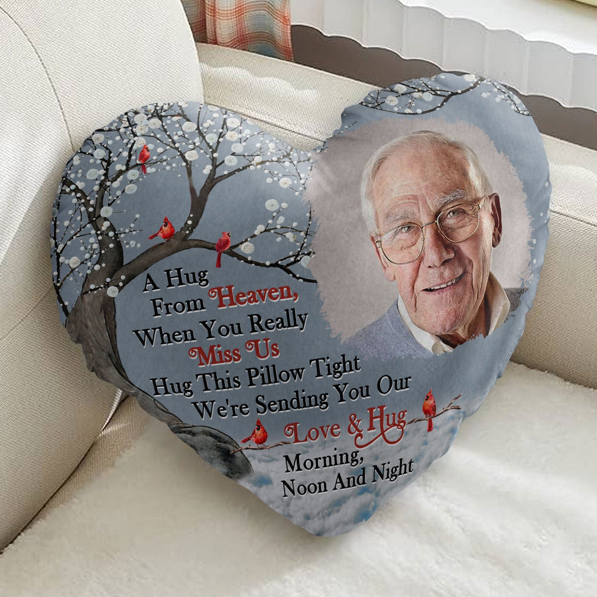 Custom Photo A Hug From Heaven - Memorial Gift For Family, Friends - Personalized Heart Shaped Pillow