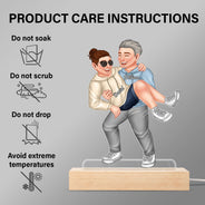 Funny Couple Carrying - Gift For Couples, Husband, Wife - Personalized 3D Led Light Wooden Base