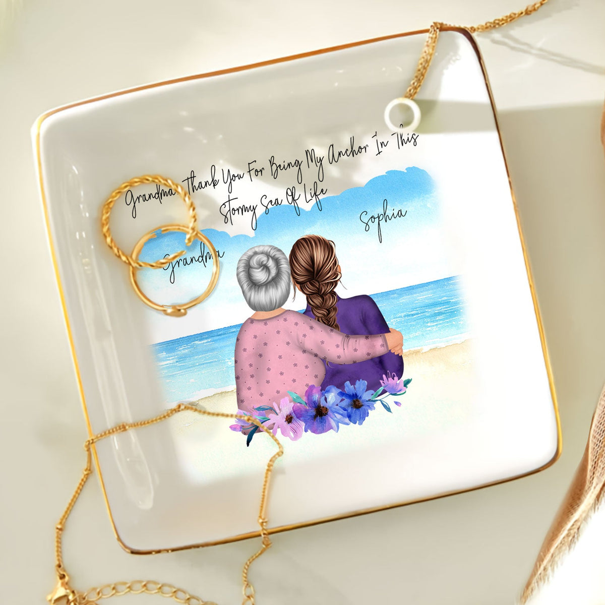 Mother Daughter Forever Linked Together - Birthday, Loving Gift For Mom, Nana - Personalized Ring Dish