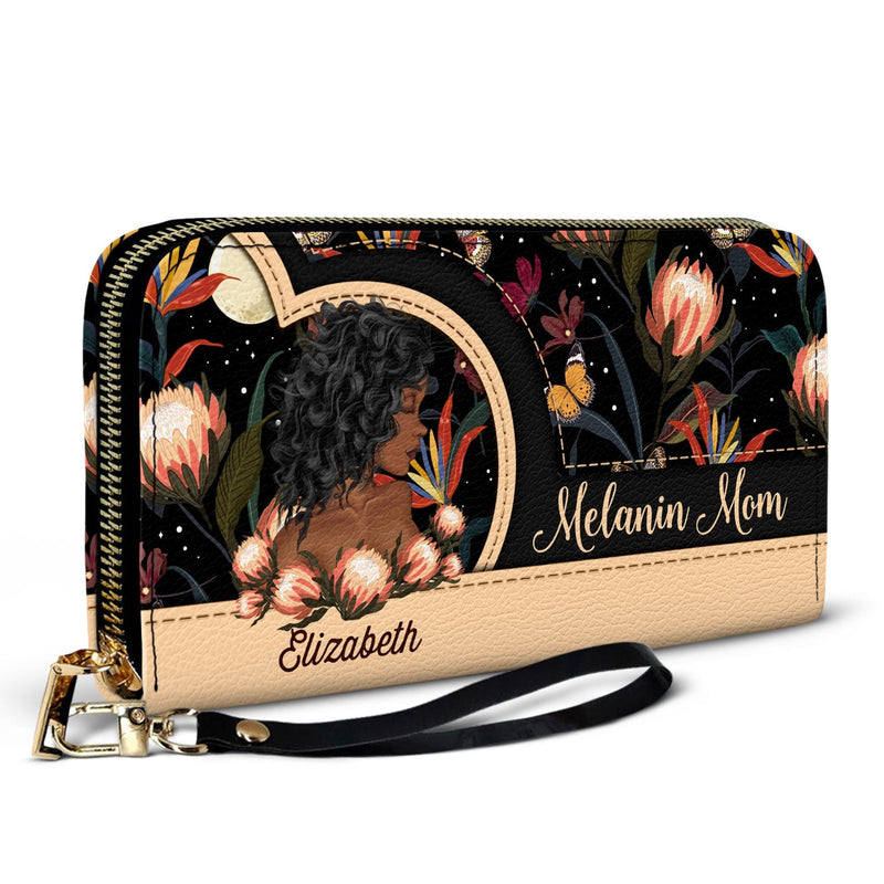 Black Mom - Gift For Mother, Mama, Mommy - Personalized Leather Long Wallet