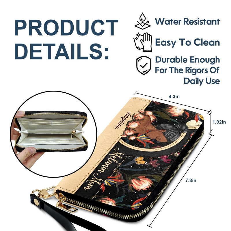 Black Mom - Gift For Mother, Mama, Mommy - Personalized Leather Long Wallet