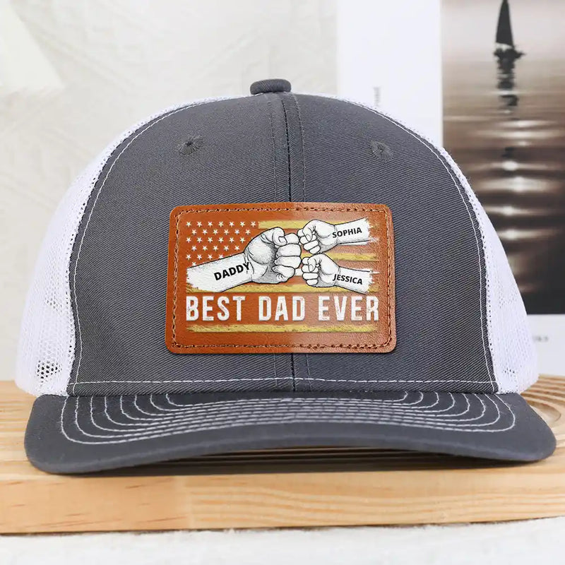 Best Dad Ever Stars And Stripes - Personalized Leather Patch Hat