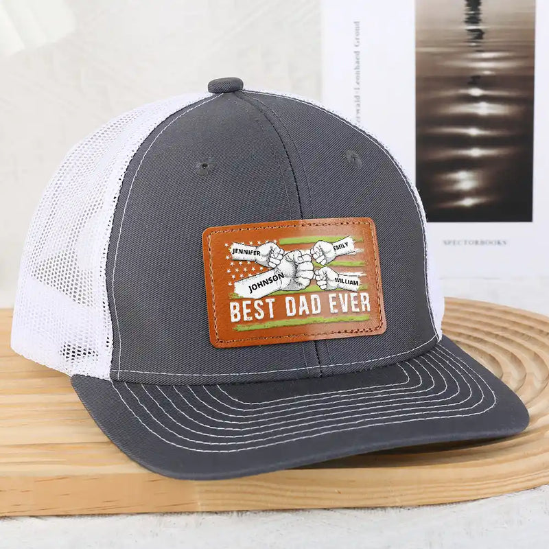 Best Dad Ever Stars And Stripes - Personalized Leather Patch Hat
