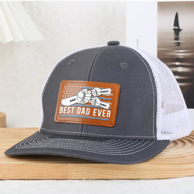 Best Dad Ever Stars And Stripes - Personalized Leather Patch Hat