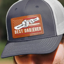 Best Dad Ever Stars And Stripes - Personalized Leather Patch Hat