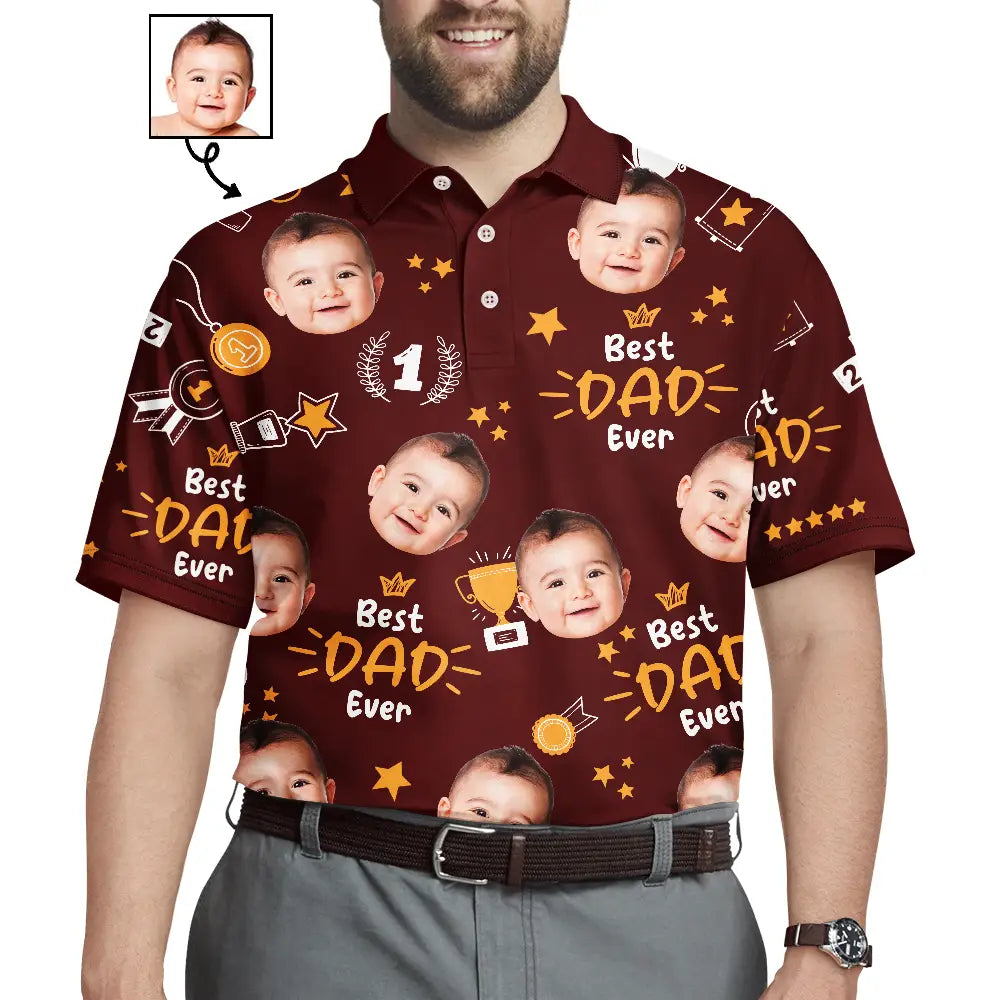 Custom Photo Best Papa Ever Trophy Dad - Personalized Polo Shirt