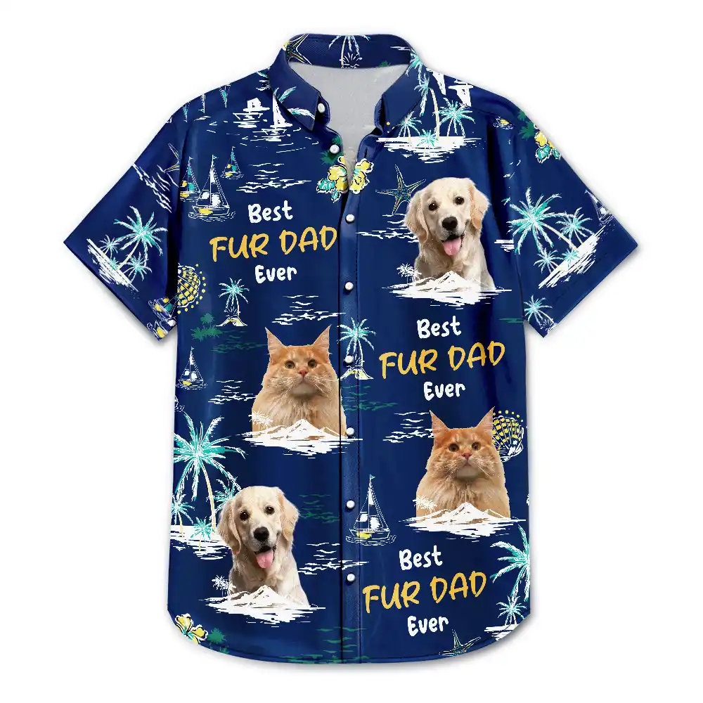 Custom Photo Best Dog Dad Ever Tropical Island - Personalized Hawaiian Shirt