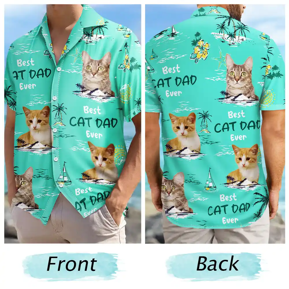Custom Photo Best Dog Dad Ever Tropical Island - Personalized Hawaiian Shirt