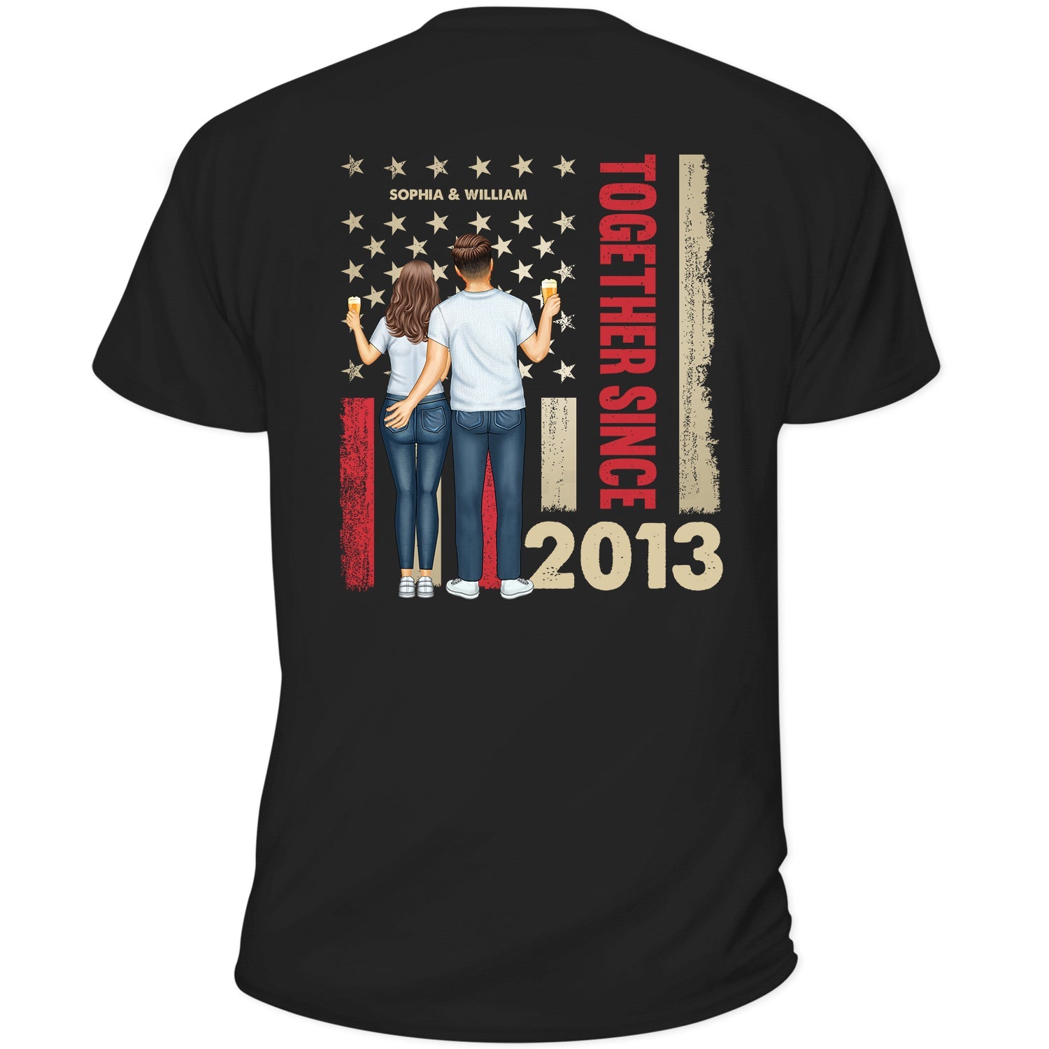 Stars And Stripes Couple Together Since - Loving, Birthday Anniversary Gift For Couples, Spouse, Husband, Wife - Personalized T Shirt