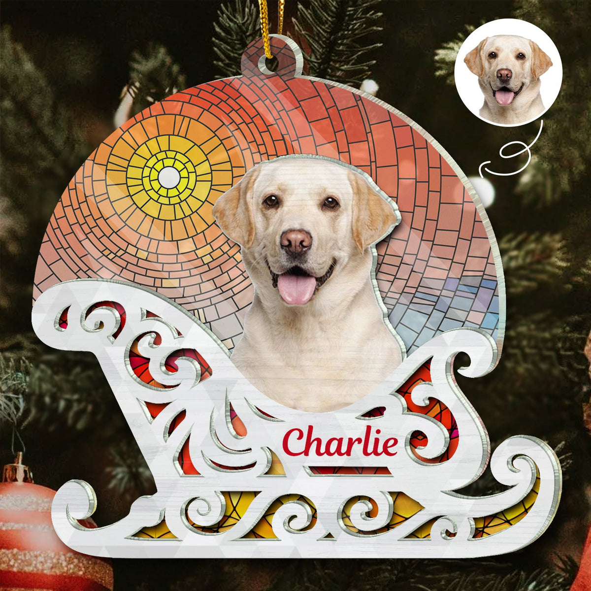 Custom Photo Christmas Sleigh With Dog, Cat Or Person - Christmas, Funny Gift For Pet Lovers, Couples, Family, Friends - Personalized 2-Layered Acrylic Suncatcher Ornament