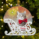 Custom Photo Christmas Sleigh With Dog, Cat Or Person - Christmas, Funny Gift For Pet Lovers, Couples, Family, Friends - Personalized 2-Layered Acrylic Suncatcher Ornament
