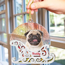 Custom Photo Christmas Sleigh With Dog, Cat Or Person - Christmas, Funny Gift For Pet Lovers, Couples, Family, Friends - Personalized 2-Layered Acrylic Suncatcher Ornament