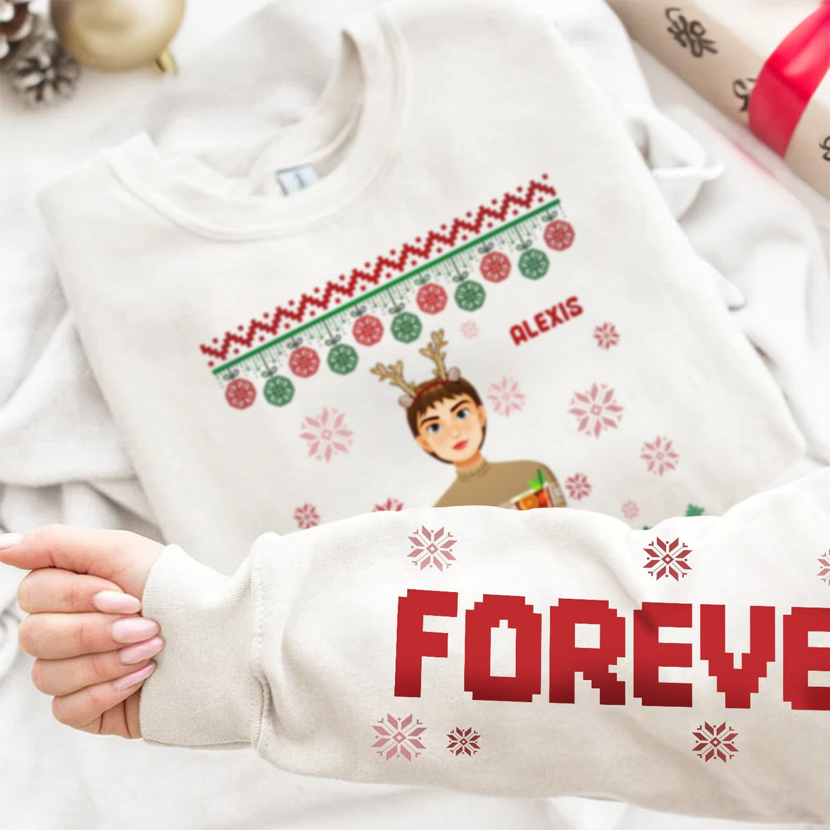 Flat Art - Christmas, Funny Gift For Family, Couple, Dad, Mom, Grandpa, Grandma - Personalized Sweatshirt With Sleeve Imprint