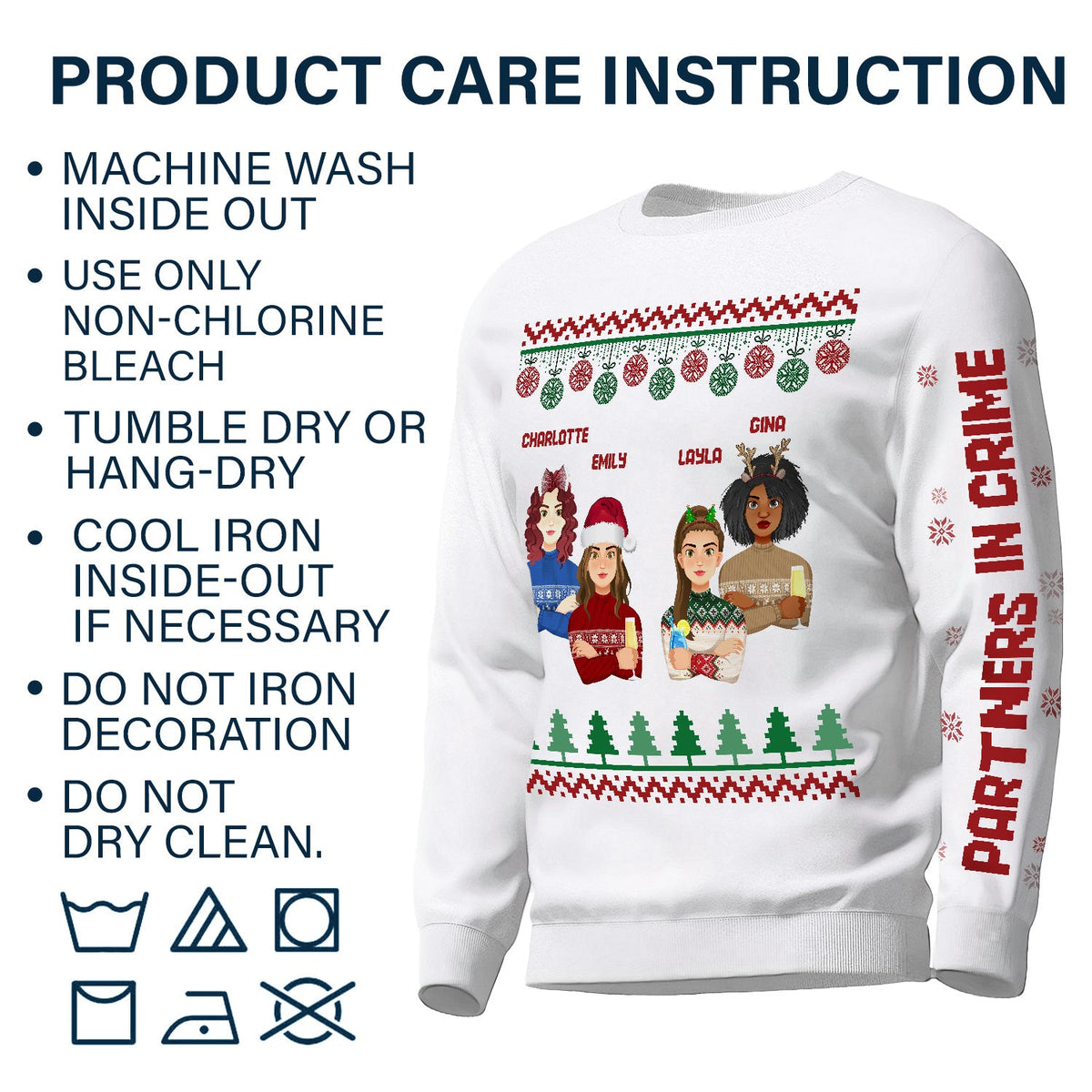 Flat Art - Christmas, Funny Gift For Family, Couple, Dad, Mom, Grandpa, Grandma - Personalized Sweatshirt With Sleeve Imprint