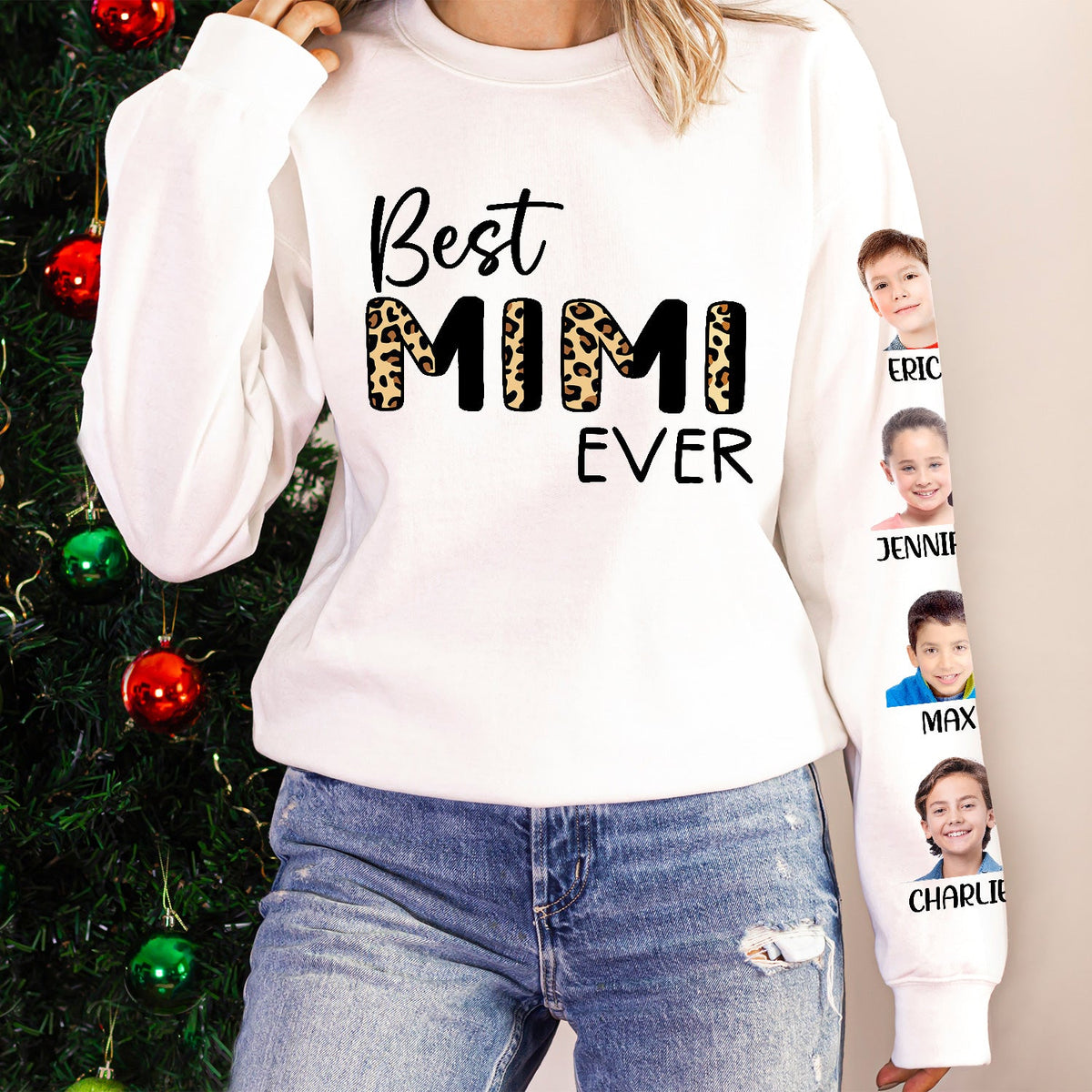Custom Photo Best Mom Ever - Gift For Mothers And Grandmas - Personalized Sweatshirt With Sleeve Imprint