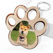 Custom Photo Paw Print - Gift For Cat Lovers, Dog Lovers - Personalized Cutout Wooden Keychain