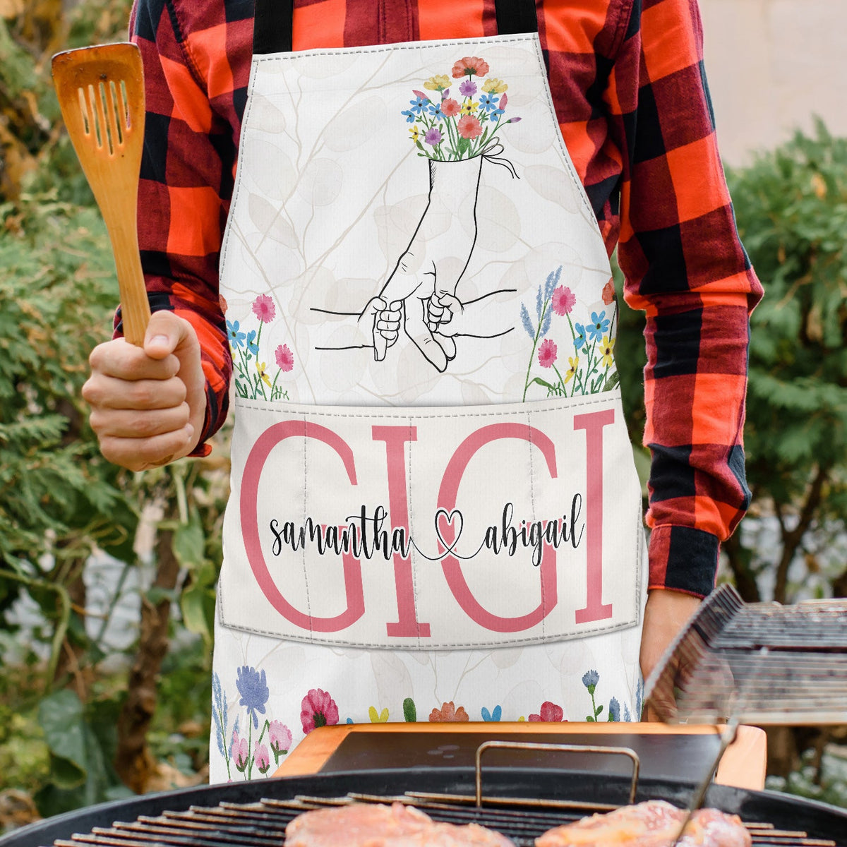 Hand In Hand Wild Flowers - Birthday, Loving Gift For Mom, Nana - Personalized Apron