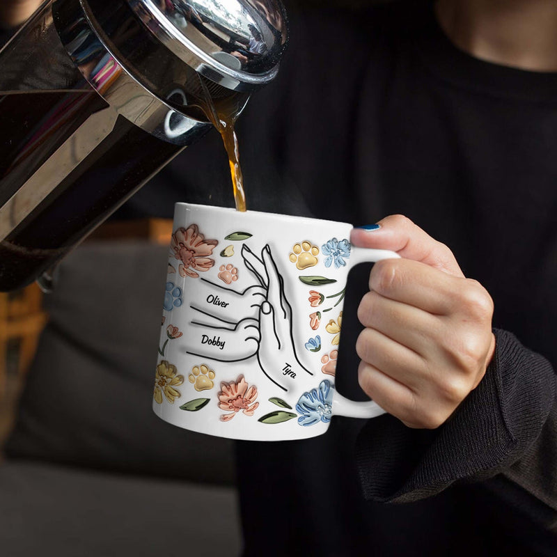 High Five Paw And Hand - Gift For Cat Mom, Cat Lover, Mother, Pet Lovers - 3D Inflated Effect Printed Mug, Personalized White Edge-to-Edge Mug