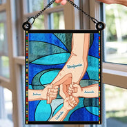 Hand In Hand, I Will Always Protect You Blue Waves - Personalized Window Hanging Suncatcher Ornament