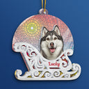 Custom Photo Christmas Sleigh With Dog, Cat Or Person - Christmas, Funny Gift For Pet Lovers, Couples, Family, Friends - Personalized 2-Layered Acrylic Suncatcher Ornament