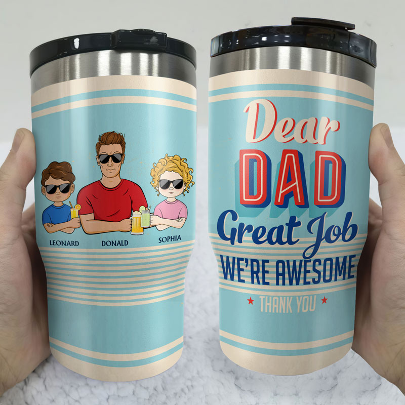 Dear Dad Great Job I'm Awesome Thank You Retro Young - Father Gift - Personalized Custom Triple 3 In 1 Can Cooler