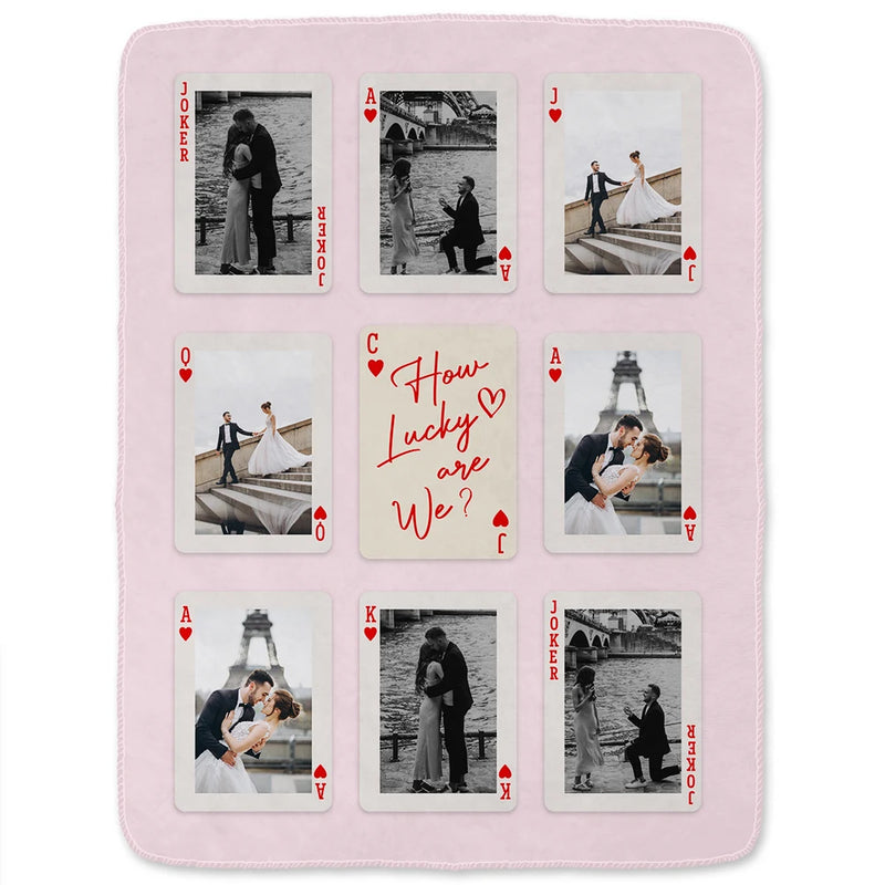 Gift For Couples,Old Couples,Gift For Husband,Gift For Wife,Gift For Boyfriend,Gift For Girlfriend,Love,Custom Photo - Custom Photo Playing Card Couple Lucky In Love - Personalized Fleece Blanket, Sherpa Blanket