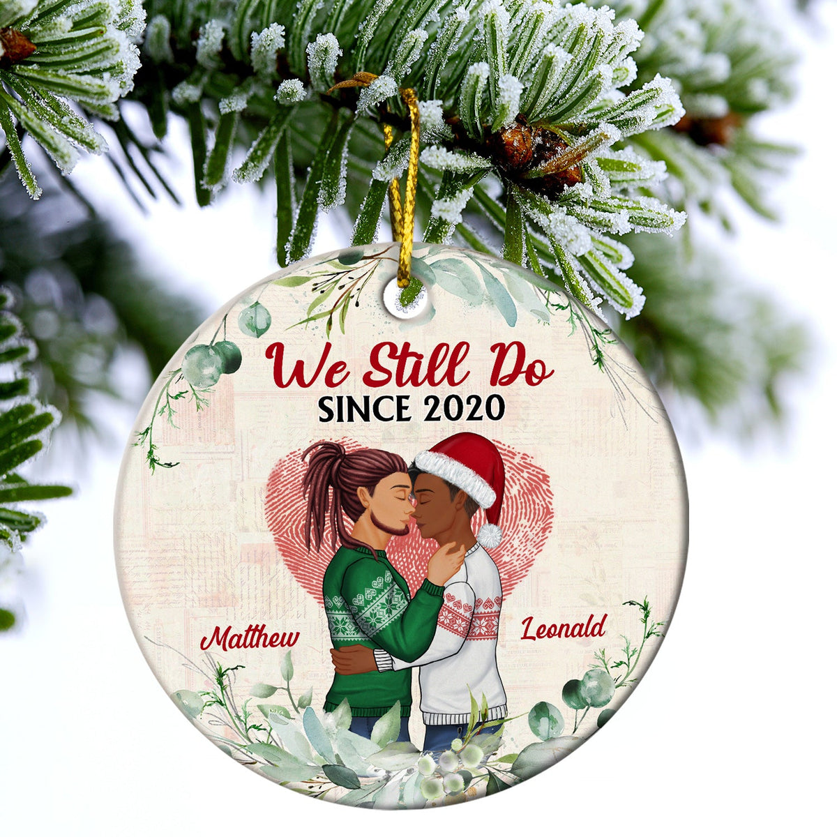 Christmas Family Couple Together Since Husband And Wife - Gift For Couples - Personalized Custom Circle Ceramic Ornament