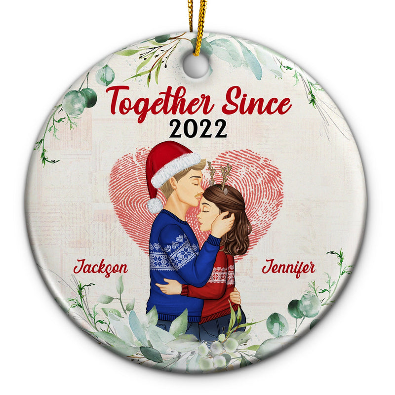 Christmas Family Couple Together Since Husband And Wife - Gift For Couples - Personalized Custom Circle Ceramic Ornament