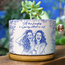 Gift For Bestie,Old Best friends,Gift For Sisters,Custom Photo,Happy - Custom Photo Pencil Sketch A True Friendship Is A Journey Without An End - Personalized Ceramic Plant Pot