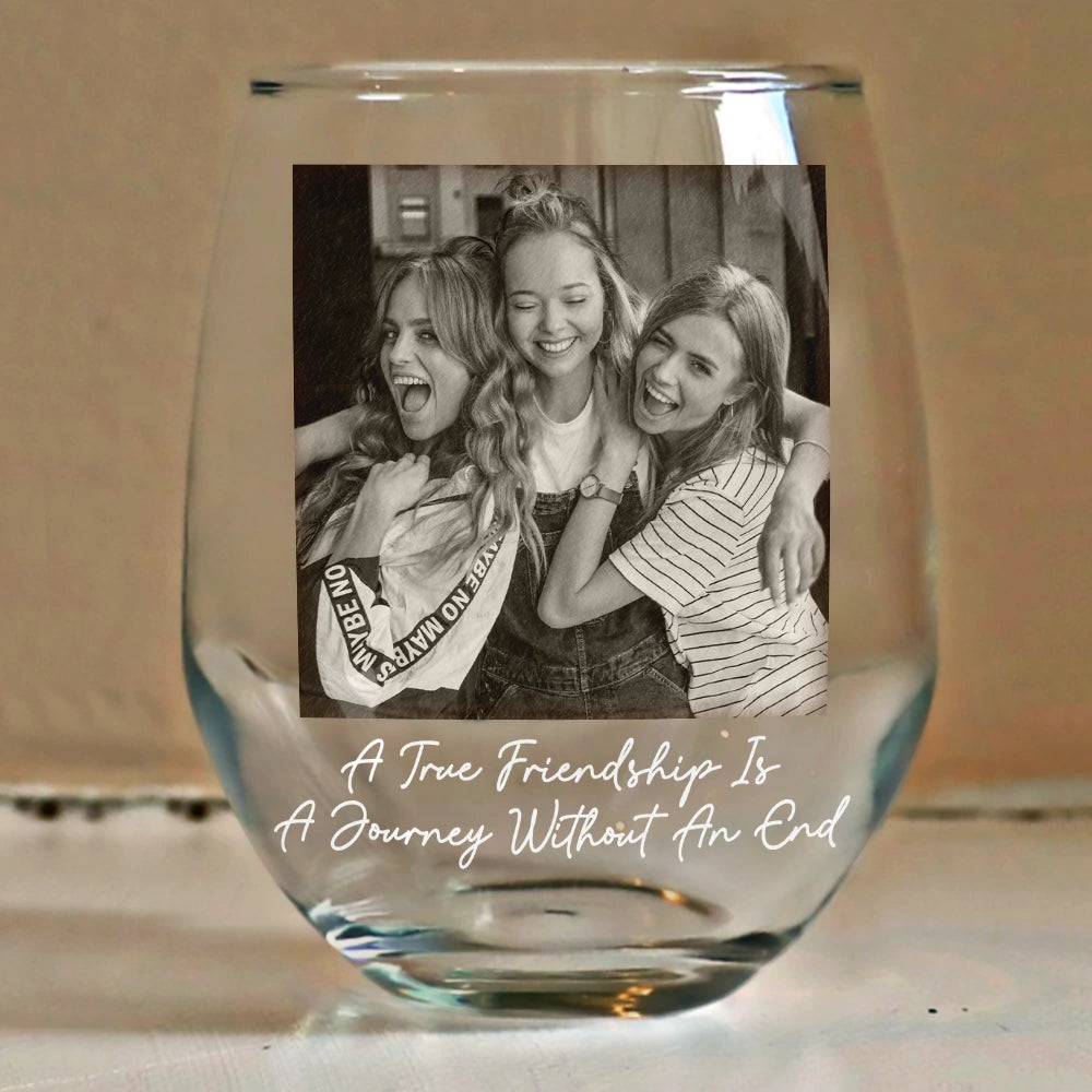 Gift For Bestie,Old Best friends,Gift For Sisters,Happy - Custom Photo Besties Funny Right In The Throat - Personalized Stemless Wine Glass