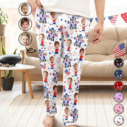 Custom Photo Stars & Stripes Best Baseball Mom Dad Ever - Personalized Pajama Pants