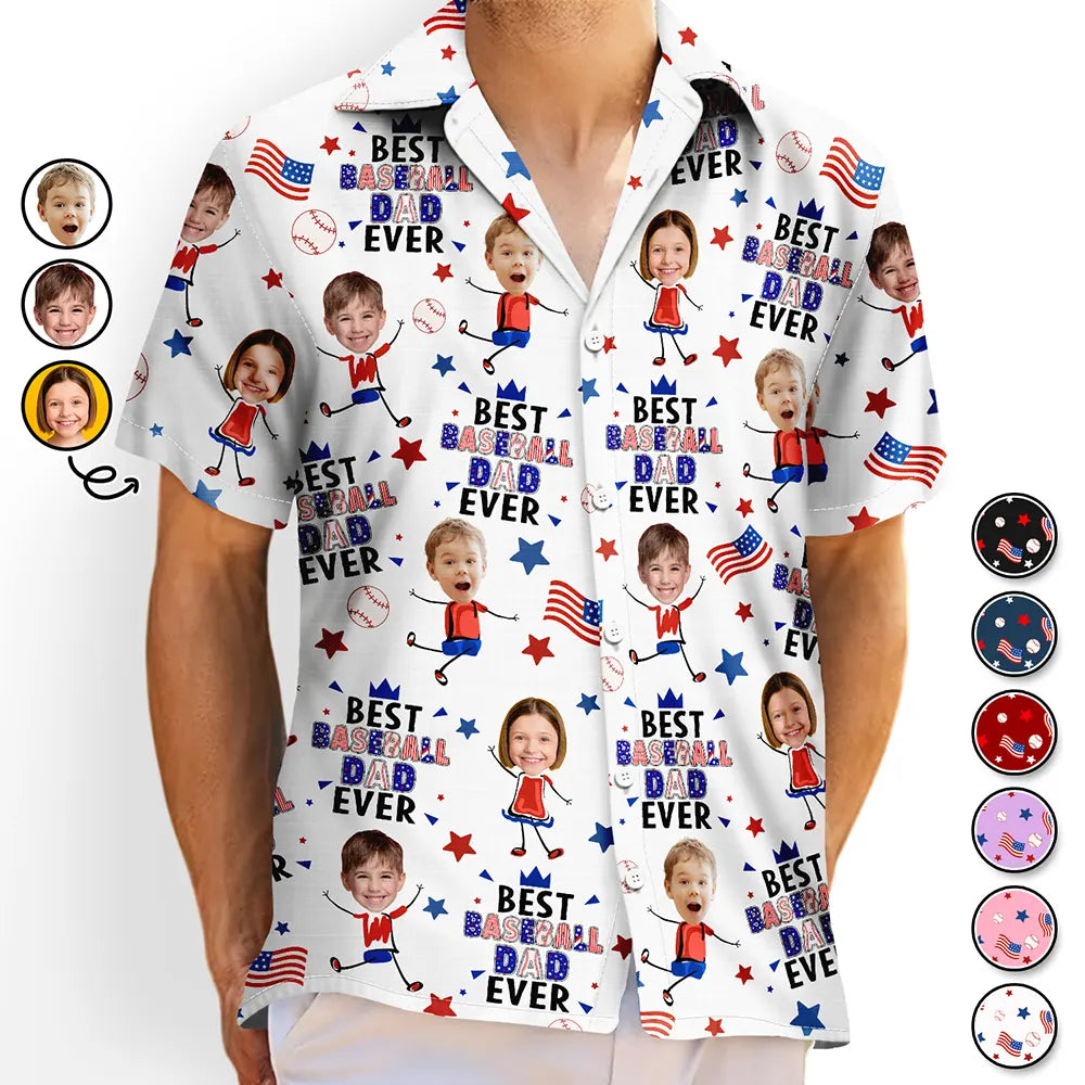 Custom Photo Stars & Stripes Best Baseball Mom Dad Ever - Personalized Hawaiian Shirt
