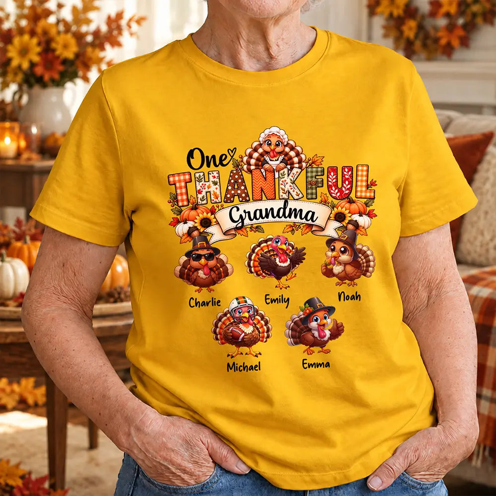 Gift For Grandma,Gifts For Her,Happy,Icon,Thanksgiving - Thanksgiving Gift For Grandma - Personalized One Thankful Grandma T Shirt